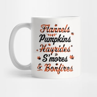 Flannels Pumpkins Hayrides Smores Bonfires Fall Thanksgiving Mug